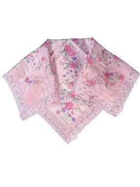 Pierre Balmain Pink Floral Lace Handkerchief Scarf Never Worn
